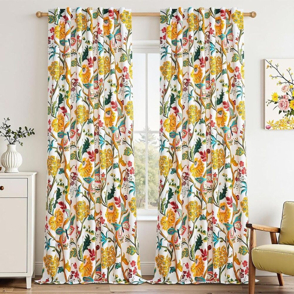 Brand New Topfinel Mustard Yellow Floral Curtains 52"W × 96"L – 2 Panels